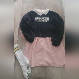 Stranger Things Black Sweatshirt with Eleven Pink Dress With Socks Bundle